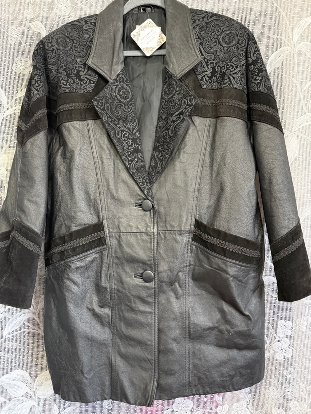 Vintage black suede leather paisley blazer jacket